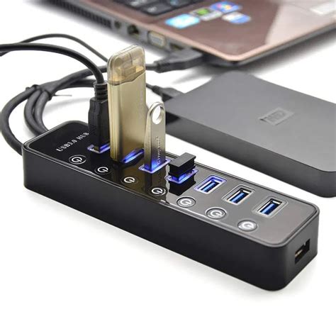 Usb Hub 30 Splitter7 Port Usb Data Hub With Power Adapter And Charging Portindividual Onoff