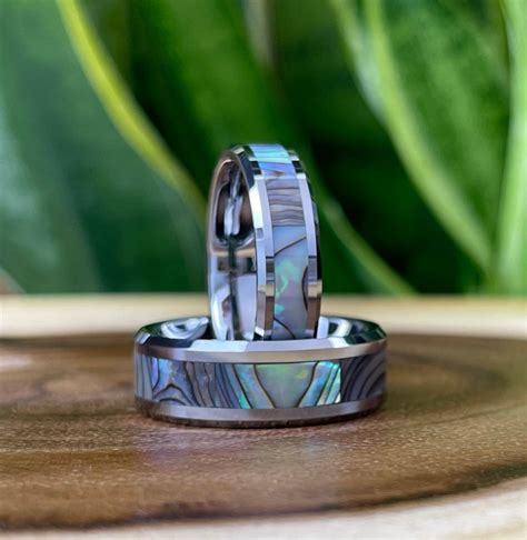 Tungsten Carbide Ring Mother Of Pearl Inlay Wedding Bridal Etsy