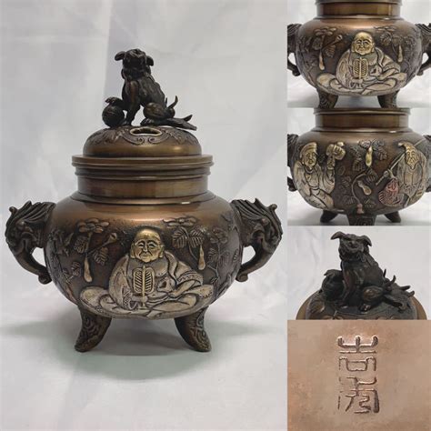 金工師吉秀造 銅製七福神細密彫刻獅子摘 香炉 高さ約19cm 古美術品 R阿1112その他｜売買されたオークション情報、yahooの商品