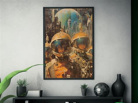 Retrofuturism Space Suit Art Vintage Poster White Plastic Panels ...