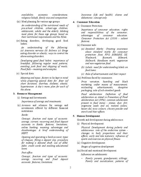 Isc Home Science Syllabus 2023 For Class 11 Class 12