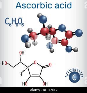 Ascorbic Acid Vitamin C Structural Chemical Formula And Molecule