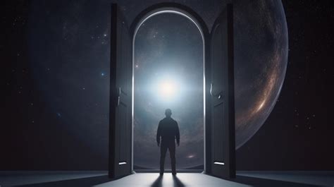 Premium AI Image A Man Stands In Front Of A Door That Says The Door