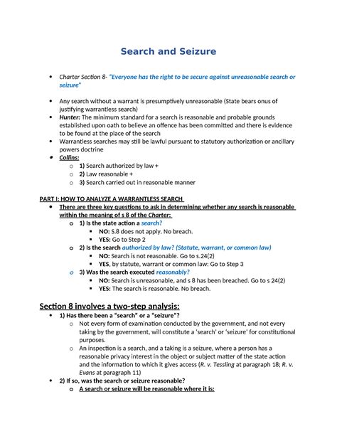 Search And Seizure Summary Criminal Process Search And Seizure Charter Section 8 Seizure