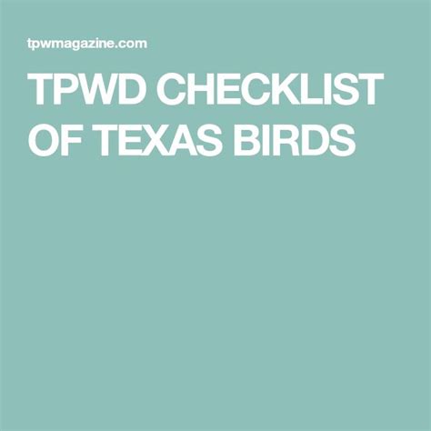 TPWD CHECKLIST OF TEXAS BIRDS | Checklist, Texas, Birds