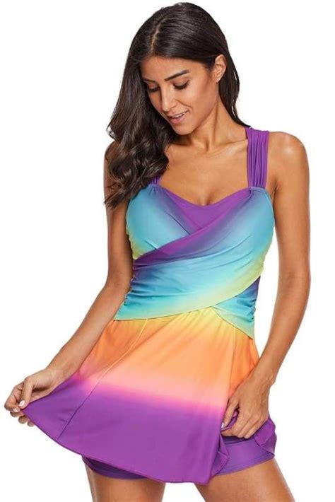 Plus Size Ombre Swimdress With Shorts Swim Dress Women Swimsuits