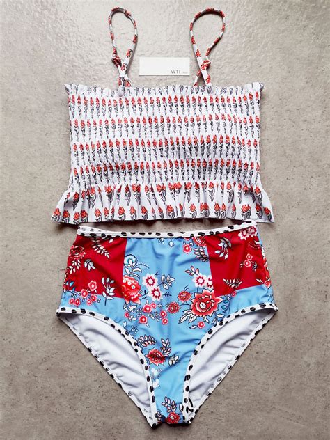 Ruffle Hem Scrunched High Waisted Bandeaux Bikini Set W T I Design Artofit