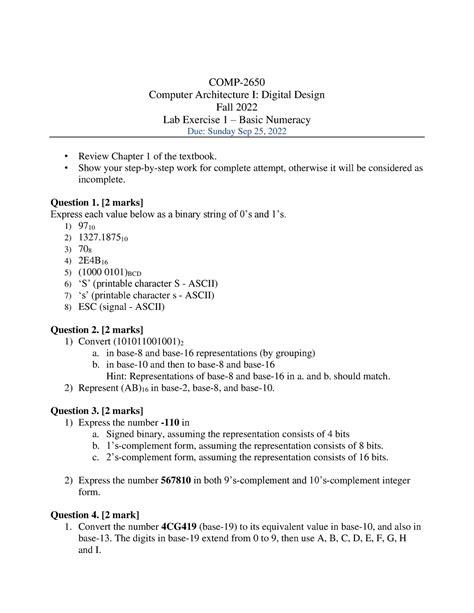 Lab Assignment 1 Lab1 COMP Computer Architecture I Digital Design