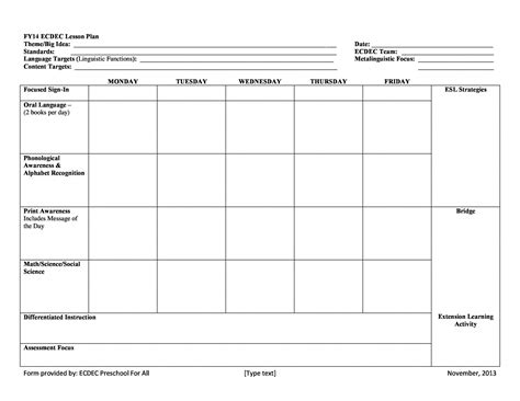 Early Childhood Education Lesson Plan Template