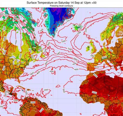 North-Atlantic Surface Temperature on Sunday 12 Sep at 12pm AZOST