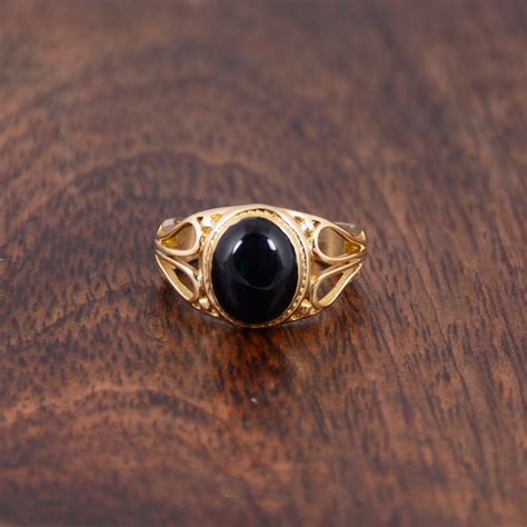 Oval Black Obsidian Ring Vintage Obsidian Band Designer | Etsy