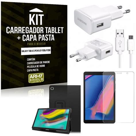 Kit Carregador Tipo C Galaxy Tab A S Pen 8 0 P205 P200 Capa Pasta