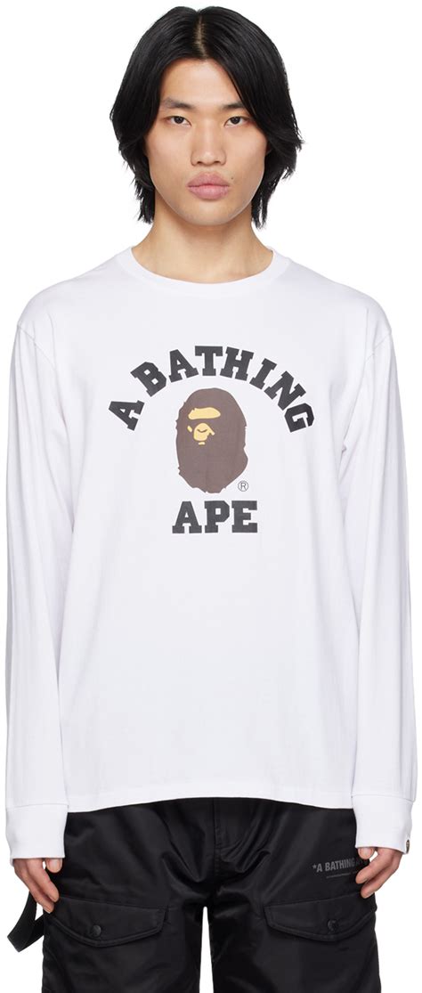 Bape White College Long Sleeve T Shirt A Bathing Ape