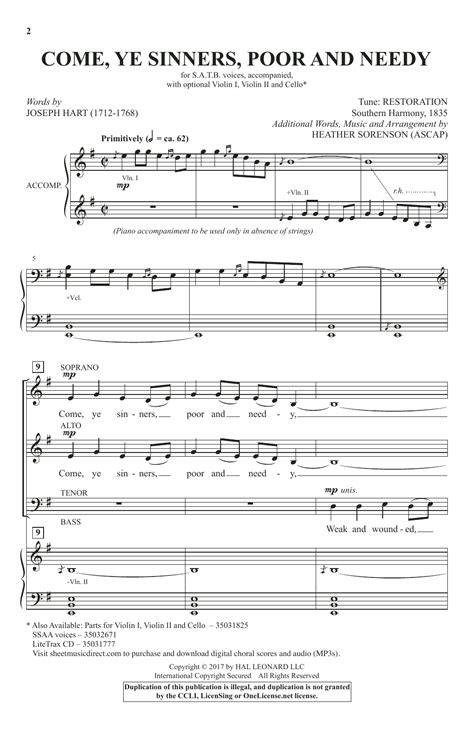 Come Ye Sinners Poor And Needy By Heather Sorenson Sheet Music For