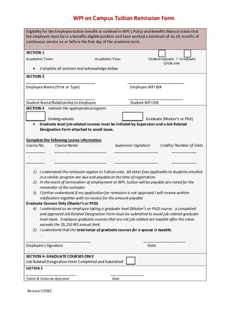 Fillable Online Wpi On Campus Tuition Remission Form Fax Email Print