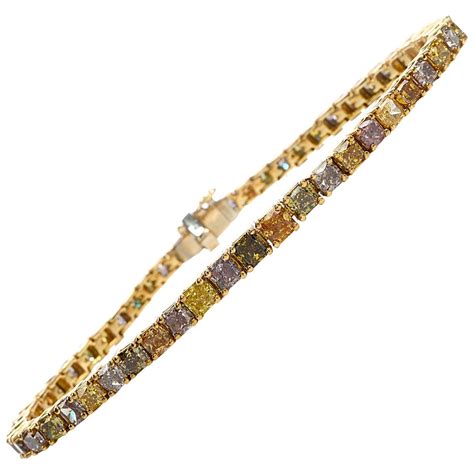 Rainbow Multi Color Stones Gold Tennis Bracelet At Stdibs Multi