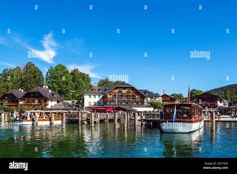 Lake Koenigssee With Buildings And Ships In The Berchtesgaden Alps