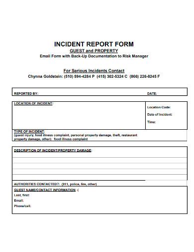 Free Restaurant Incident Report Samples In Pdf Ms Word Google Docs