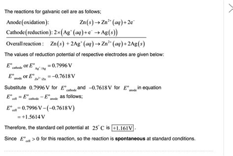 Solved The Reactions For Galvanic Cell Are As Follows Anodeoxidation