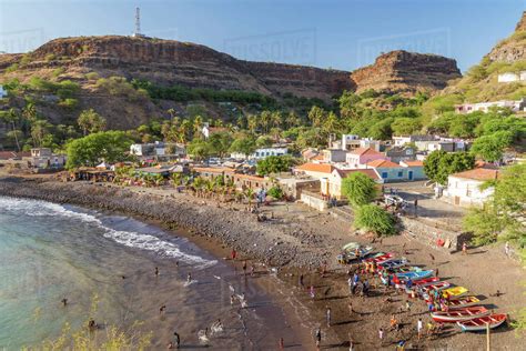 Bay, beach and Cidade Velha village, Santiago Island, Cape Verde ...