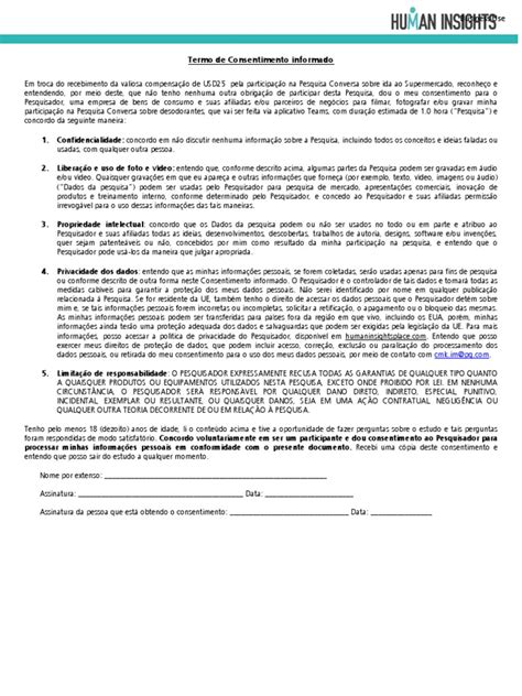 Modelo De Termo De Consentimento Brazil Pdf Informação