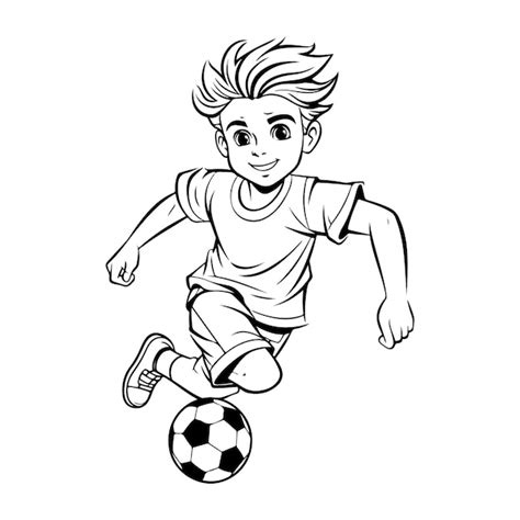 Premium Photo | Young boy playing soccer drawing illustration generative ai