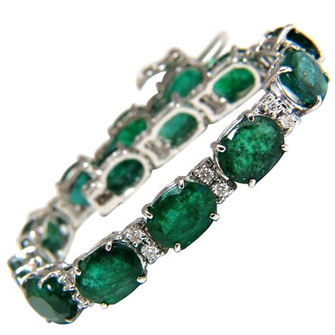 20 80 Carat Green Natural Emerald Diamonds Tennis Bracelet 14 Karat G