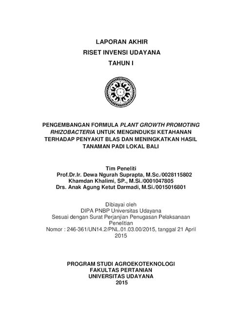 PDF LAPORAN AKHIR RISET INVENSI UDAYANA TAHUN I Ada 5 Lima