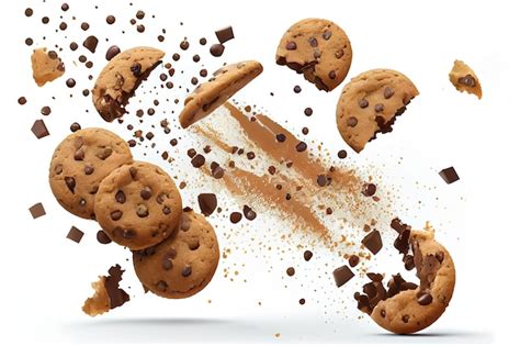 Premium Ai Image Falling Broken Chocolate Chip Cookies Isolated