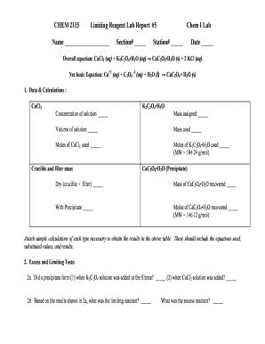 Fillable Online Chem Limiting Reagent Lab Report Chem I Lab