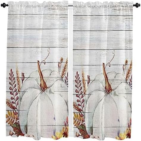 Window Curtains 63 Inches Long Set Of 2 Panels Thanksgiving Rod Pocket