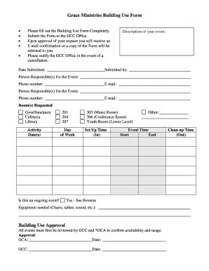 Fillable Online Grace Ministries Building Use Form Fax Email Print