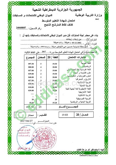 كشف نقاط بن زيان زينات أعلى معدل في شهادة التعليم المتوسط موقع