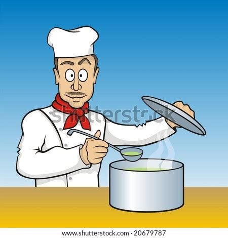 Cartoon Chef With Scoop Testing The Soup Stock Photo