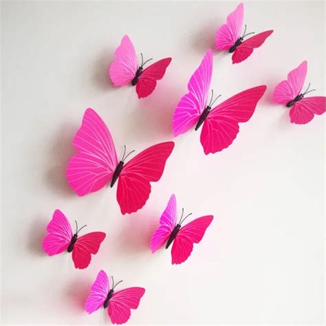 Envío Gratis 12 Unids Rose 3d Mariposa Pegatinas De Pared Con Arte