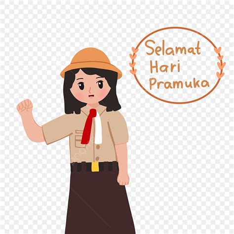 Illustration Cute Girl Scout For Hari Pramuka Indonesia In Transparent