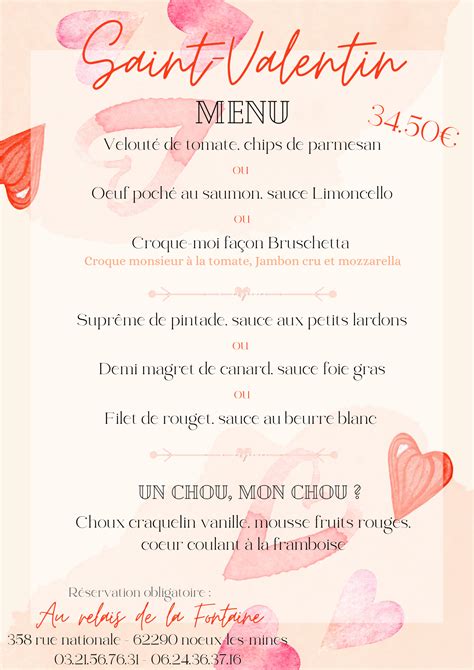 Menu Saint Valentin Au Relais De La Fontaine