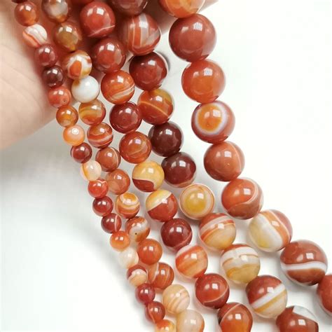 Natural Stone Red Orange Stripe Agat Round Loose Beads 6 8 10 12 14MM