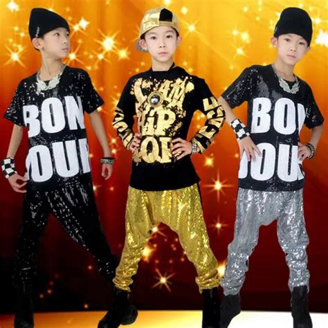 Korean Fashion Boy Girls' Sequin Hip Hop Clothing Set New Kids Jazz Suit Top & Harem Pants Child ...