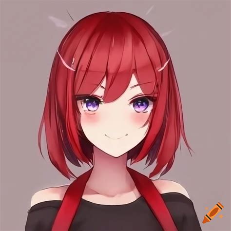 Chica Anime Cabello Corto Rojo Plano Completo Estilo Vtuber Ojos