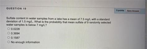 Solved Sulfate content in water samples from a lake has a | Chegg.com