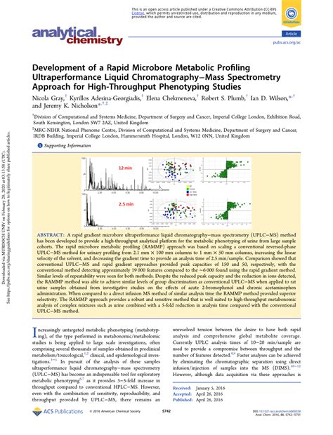 Pdf Development Of A Rapid Microbore Metabolic Profiling Rammp Uplc