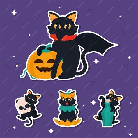 Premium Vector Halloween Cats Icons Set