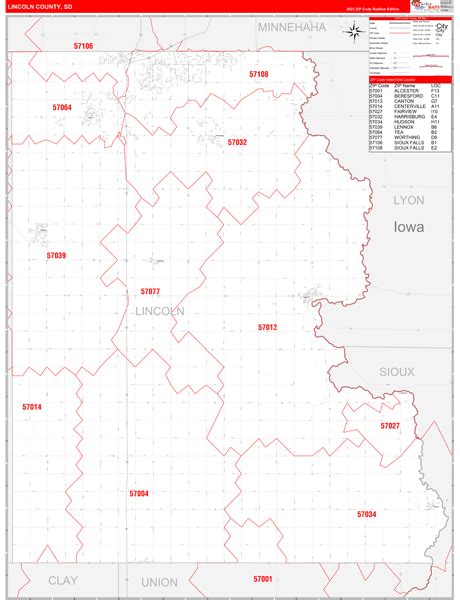 Lincoln County, SD Zip Code Wall Map Red Line Style by MarketMAPS ...