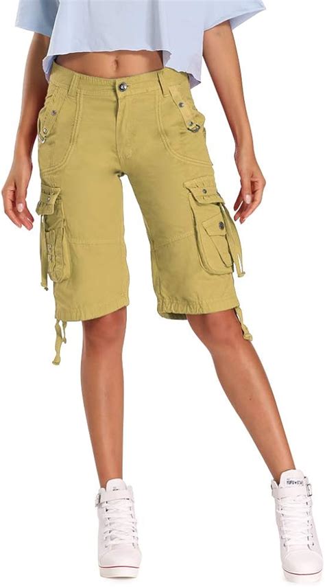 Aeslech Women S Casual Cargo Shorts Multi Pockets Cotton Bermuda