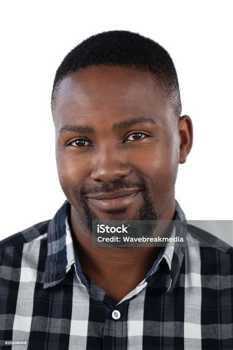 Happy Man Standing Against White Background Stock Photo Download