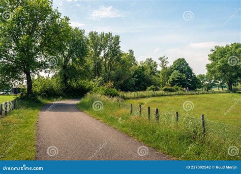 Dutch Landscape With A Curved Country Road In Spring Stock Photo