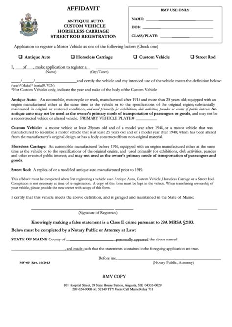 Affidavit For Registration Form Bmv Affidavitform Net