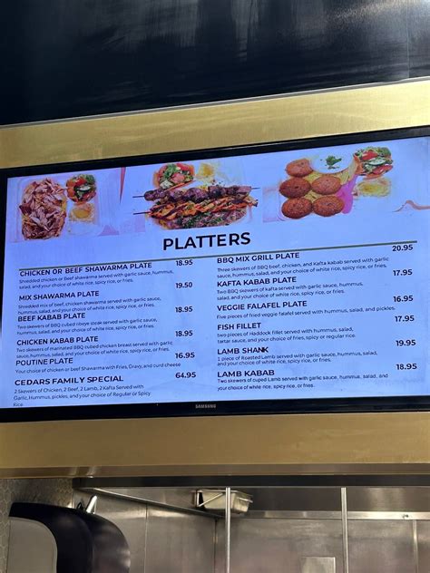 Menu At Cedars Shawarma And Kabab West Edmonton Mall Restaurant Edmonton