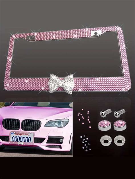 Bow Knot Rhinestone Decor Stainless Steel Car License Plate Frame